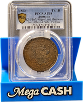PGCS AU58 Graded 1862 - Gipps land Hardware 1d 1862. Port Albert & Sale Vic. - Mega Cash Sydney