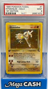 Pokémon - PSA 9 1ST Edition Hitmonlee 7/62 Fossil Holo - Mega Cash Sydney