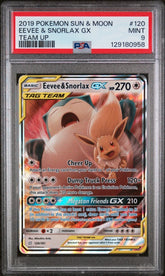 Pokémon - PSA 9 Eevee & Snorlax Gx 120/181 Team Up - Mega Cash Sydney