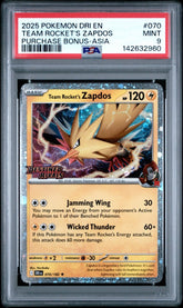 Pokémon - PSA 9 Team Rocket’s Zapdos 070/182 Destined Rivals Stamp Asia Promo - Mega Cash Sydney
