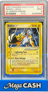 Pokémon - Raikou Holo GOLD STAR 114/115 PSA 9 - Unseen Forces - Mega Cash Sydney