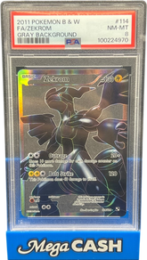 PSA 8 Zekrom 114/114 Gray Background Error Black & White Base - Mega Cash Sydney