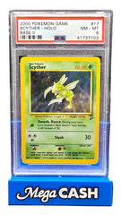 Pokemon- Scyther HOLO - 17/130 - PSA 8 - Base Set 2