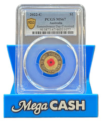 2022-C PCGS MS67 Remembrance Day Colorized - Red Poppy Coloured $2 Coin