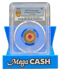 2012 PCGS Genuine Cleaned-UNC Detail Remembrance Day Colorized - Red Poppy Coloured $2 Coin