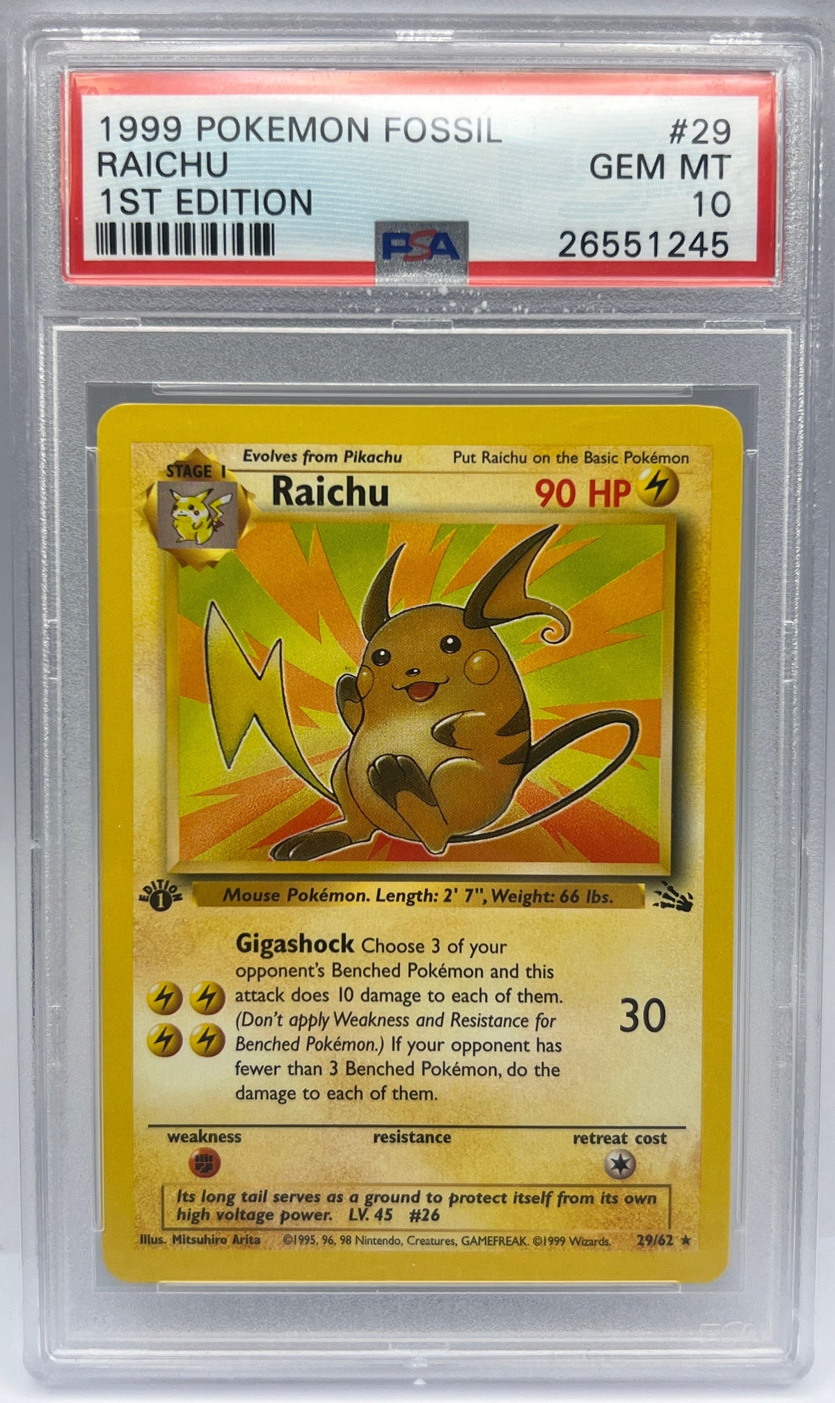 Pokémon - Raichu 29/62 1ST Edition Fossil PSA 10