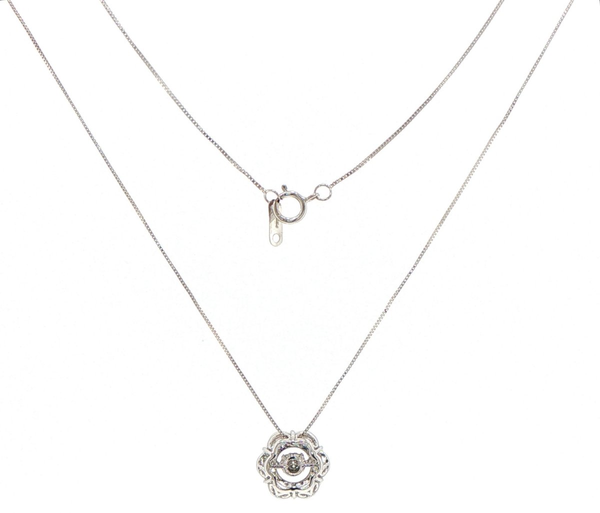 10ct White Gold Diamond Floral Openwork Pendant and Necklace - Mega Cash Sydney