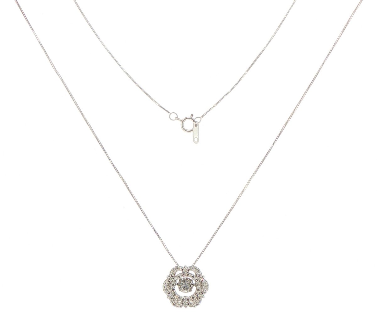 10ct White Gold Diamond Floral Openwork Pendant and Necklace - Mega Cash Sydney
