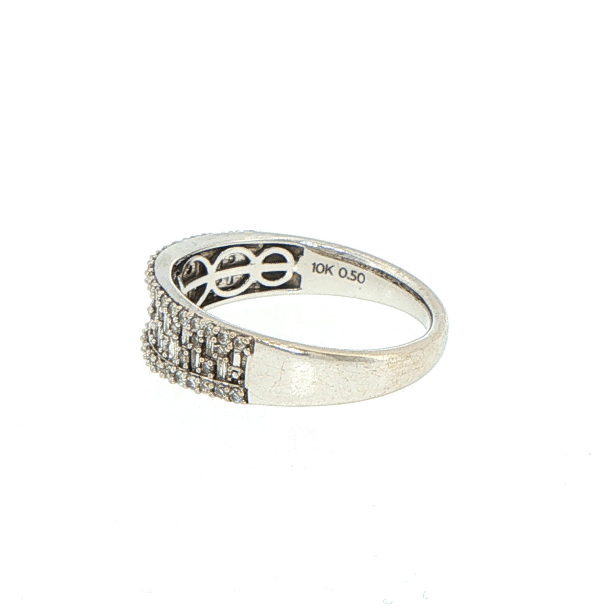 10ct White Gold Multi-Row Baguette and Round Diamond Band Ring - Mega Cash Sydney