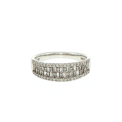 10ct White Gold Multi-Row Baguette and Round Diamond Band Ring - Mega Cash Sydney