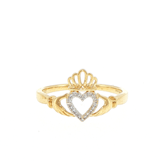 10ct Yellow Gold Diamond Heart Claddagh Ring - Mega Cash Sydney