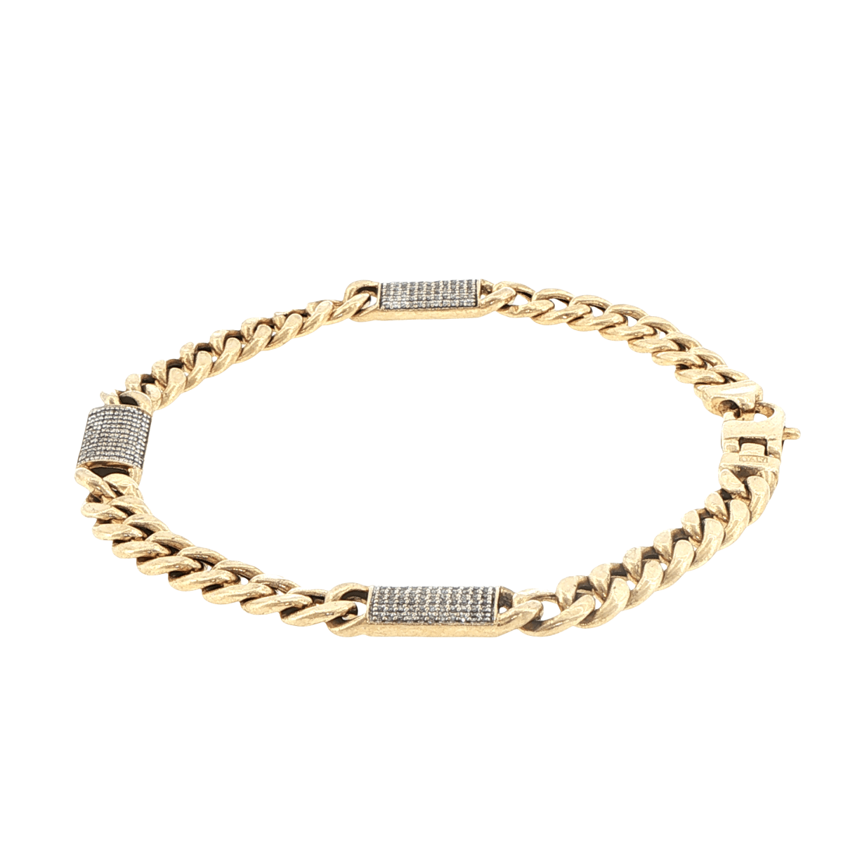 10ct Yellow Gold Diamond Station Curb Chain Bracelet - Mega Cash Sydney