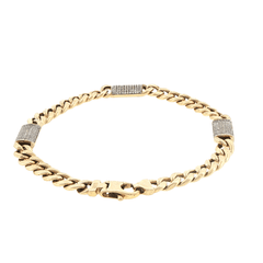 10ct Yellow Gold Diamond Station Curb Chain Bracelet - Mega Cash Sydney