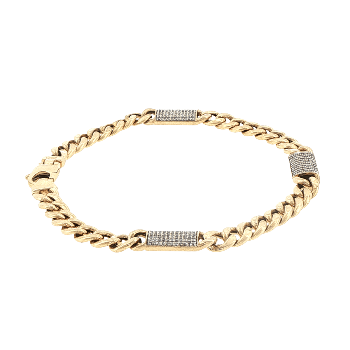 10ct Yellow Gold Diamond Station Curb Chain Bracelet - Mega Cash Sydney