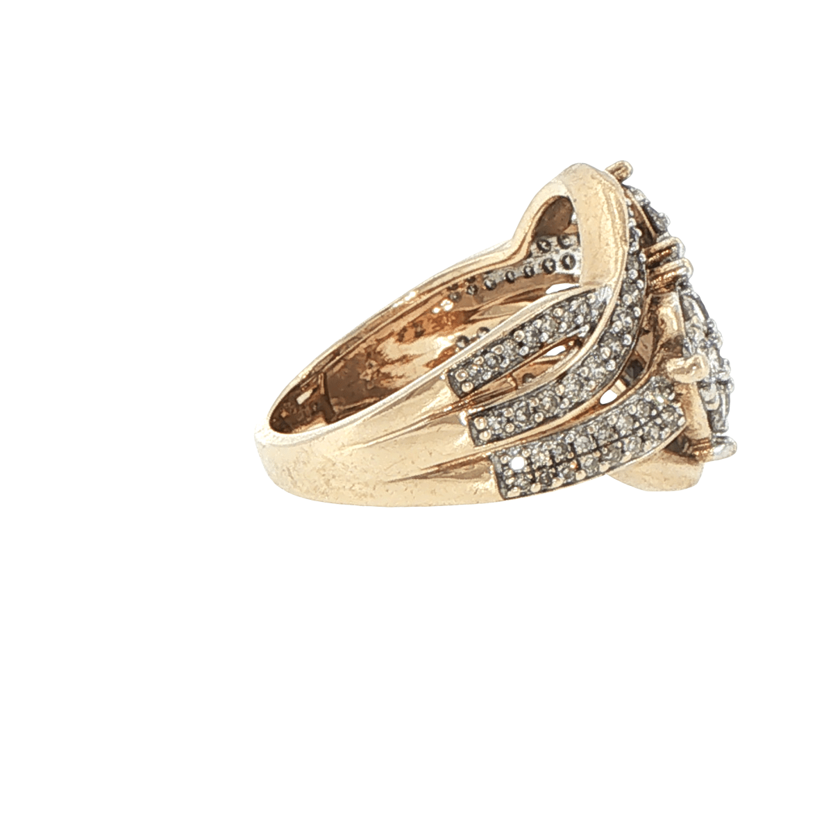 10ct Yellow Gold Diamond Twin Cluster Bypass Ring - Mega Cash Sydney