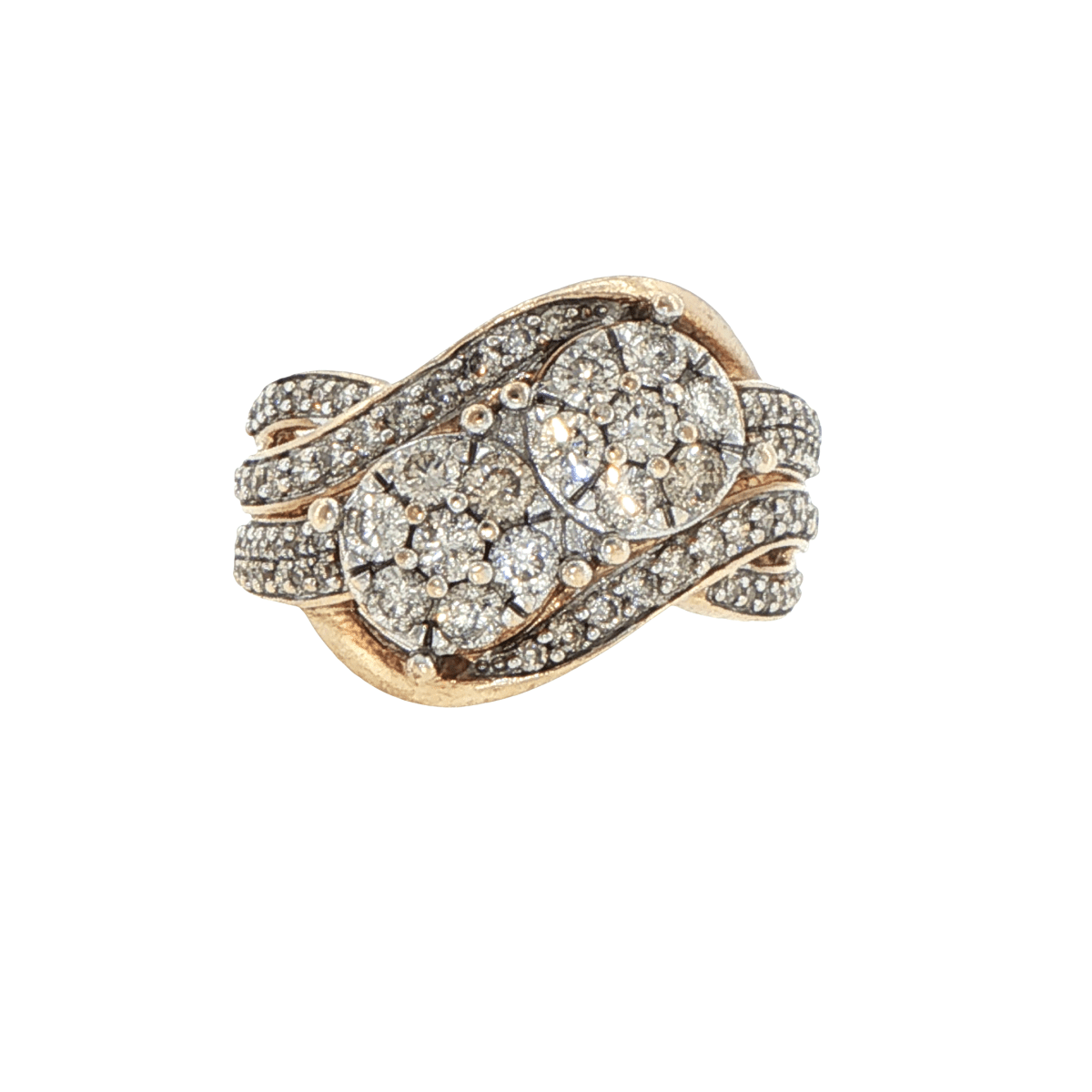 10ct Yellow Gold Diamond Twin Cluster Bypass Ring - Mega Cash Sydney