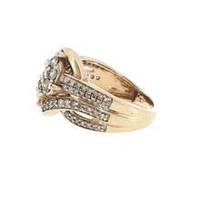 10ct Yellow Gold Diamond Twin Cluster Bypass Ring - Mega Cash Sydney