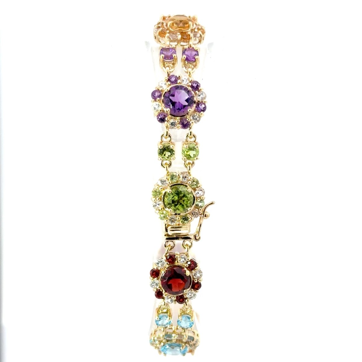 10ct Yellow Gold Multi-Gemstone Floral Cluster Chain Bracelet - Mega Cash Sydney
