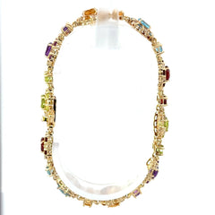 10ct Yellow Gold Multi-Gemstone Floral Cluster Chain Bracelet - Mega Cash Sydney