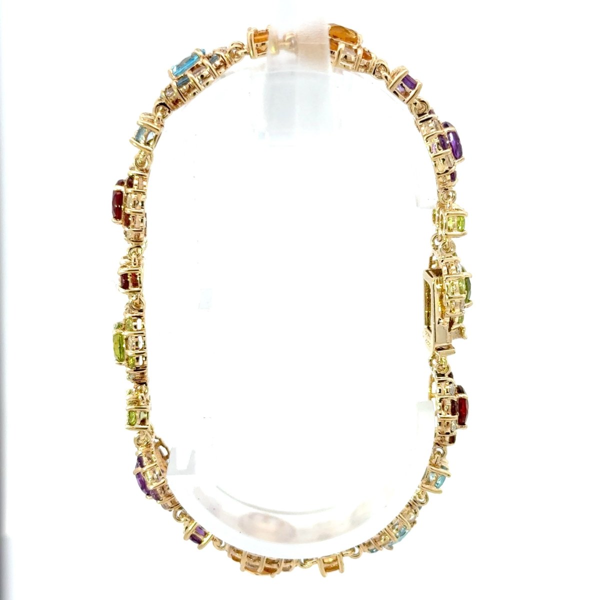 10ct Yellow Gold Multi-Gemstone Floral Cluster Chain Bracelet - Mega Cash Sydney