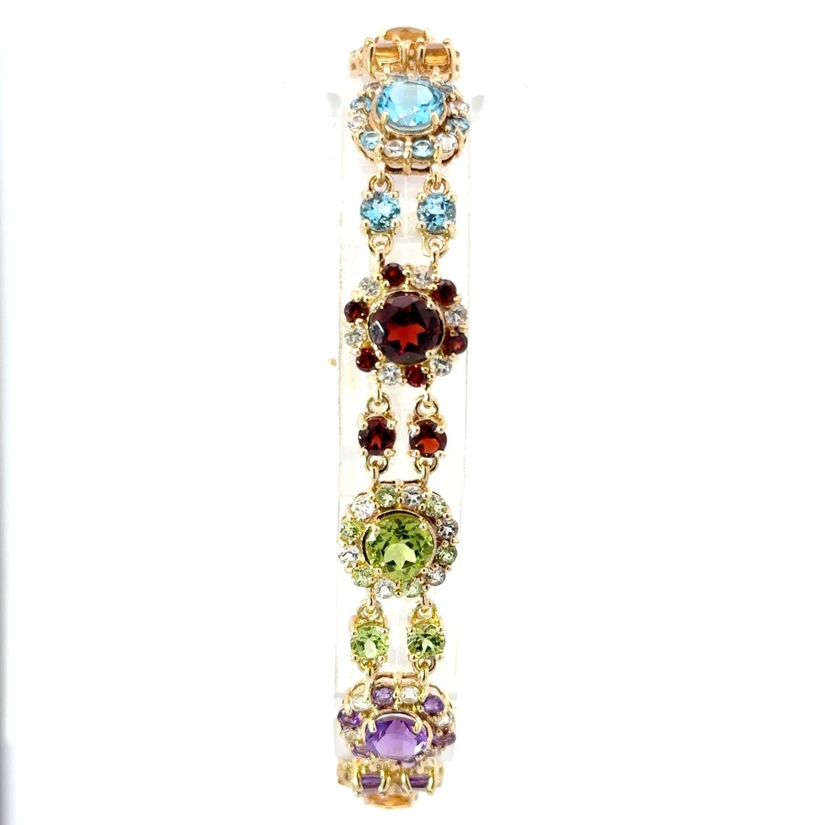 10ct Yellow Gold Multi-Gemstone Floral Cluster Chain Bracelet - Mega Cash Sydney