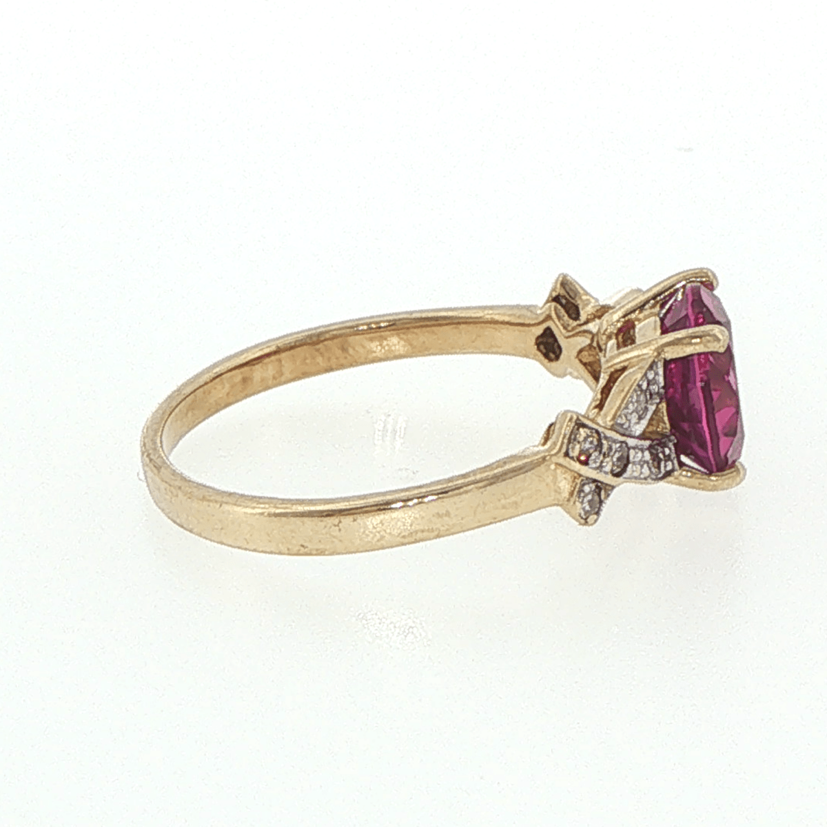 10ct Yellow Gold Pink Sapphire and Diamond Crisscross Ring - Mega Cash Sydney