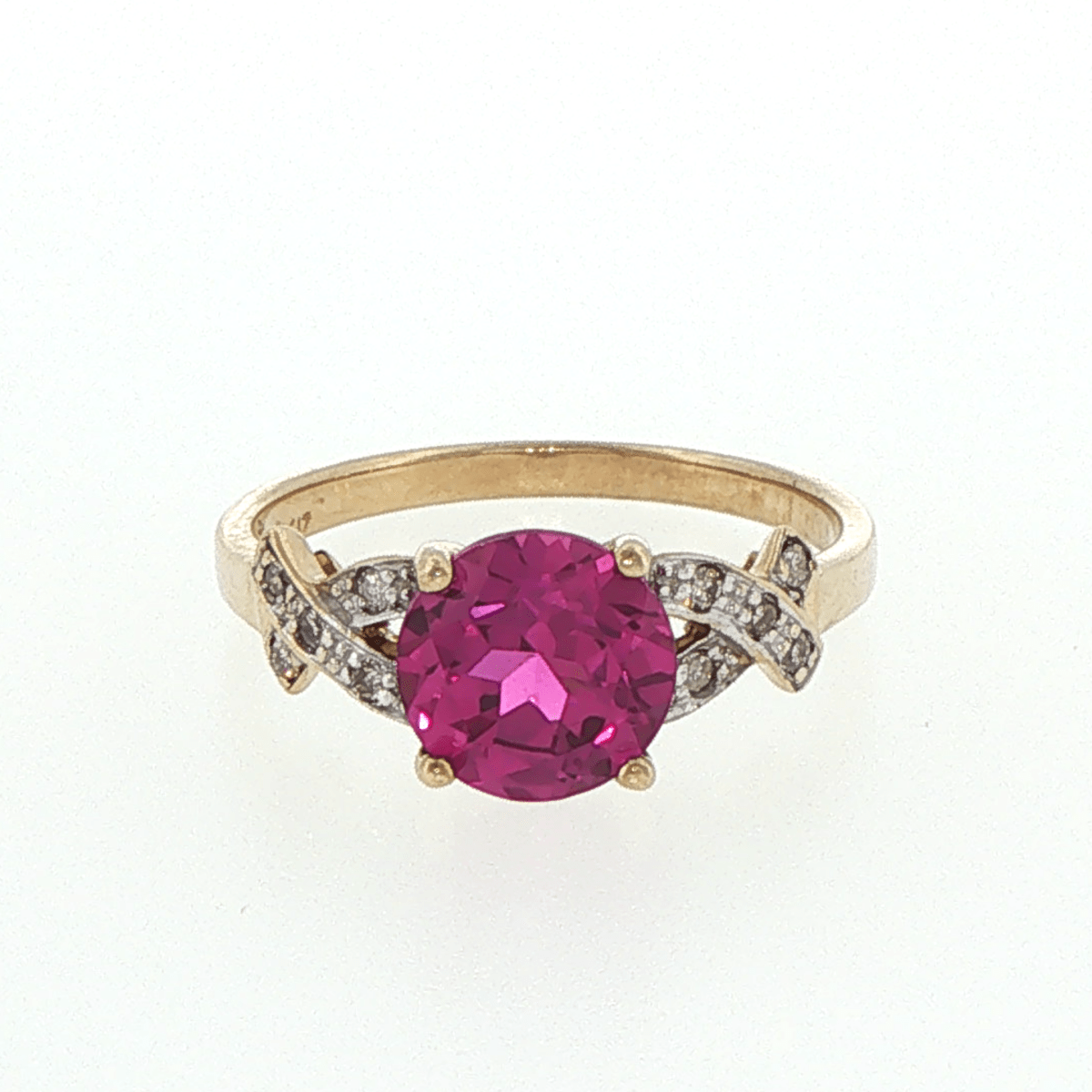10ct Yellow Gold Pink Sapphire and Diamond Crisscross Ring - Mega Cash Sydney