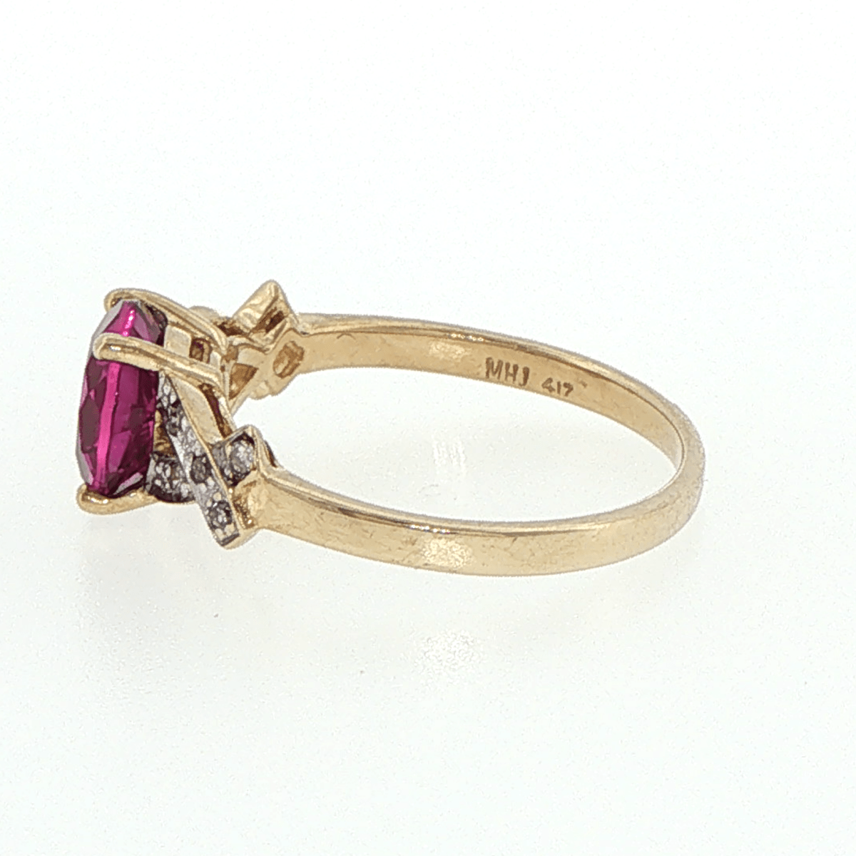 10ct Yellow Gold Pink Sapphire and Diamond Crisscross Ring - Mega Cash Sydney