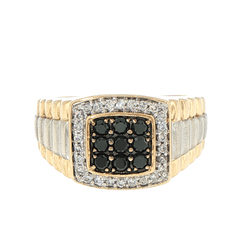 10ct Yellow Gold Two-Tone Black and White Diamond Signet Ring 0.75 TDW - Mega Cash Sydney