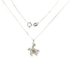 Silver 925 Multi-Color Stone Turtle Charm Necklace