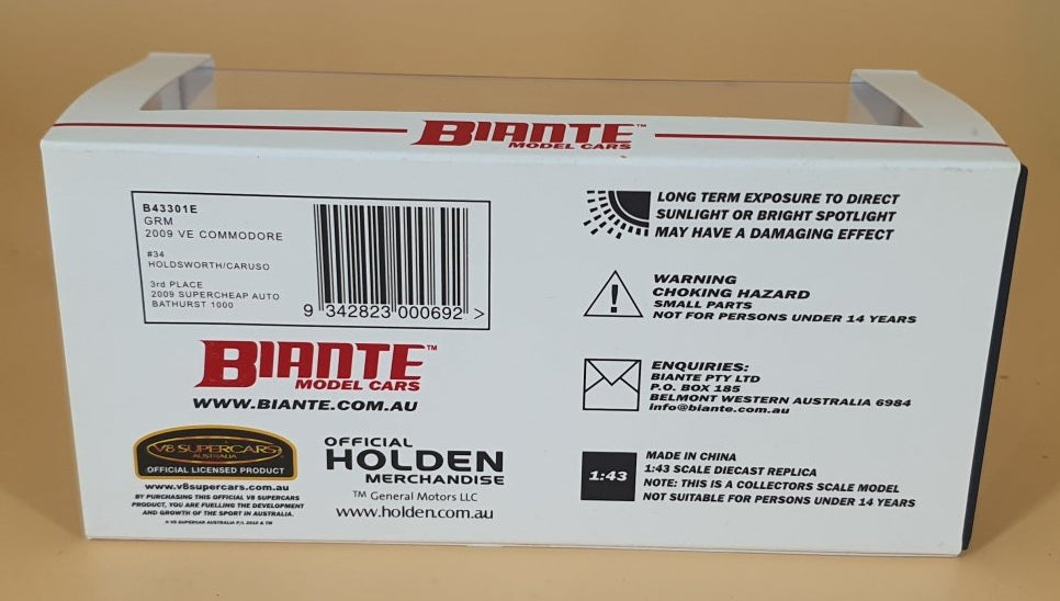 1/43 Biante 2009 Holden VE Commodore V8 Supercar Valvoline GRM 34 Caruso B43301E - Mega Cash Sydney