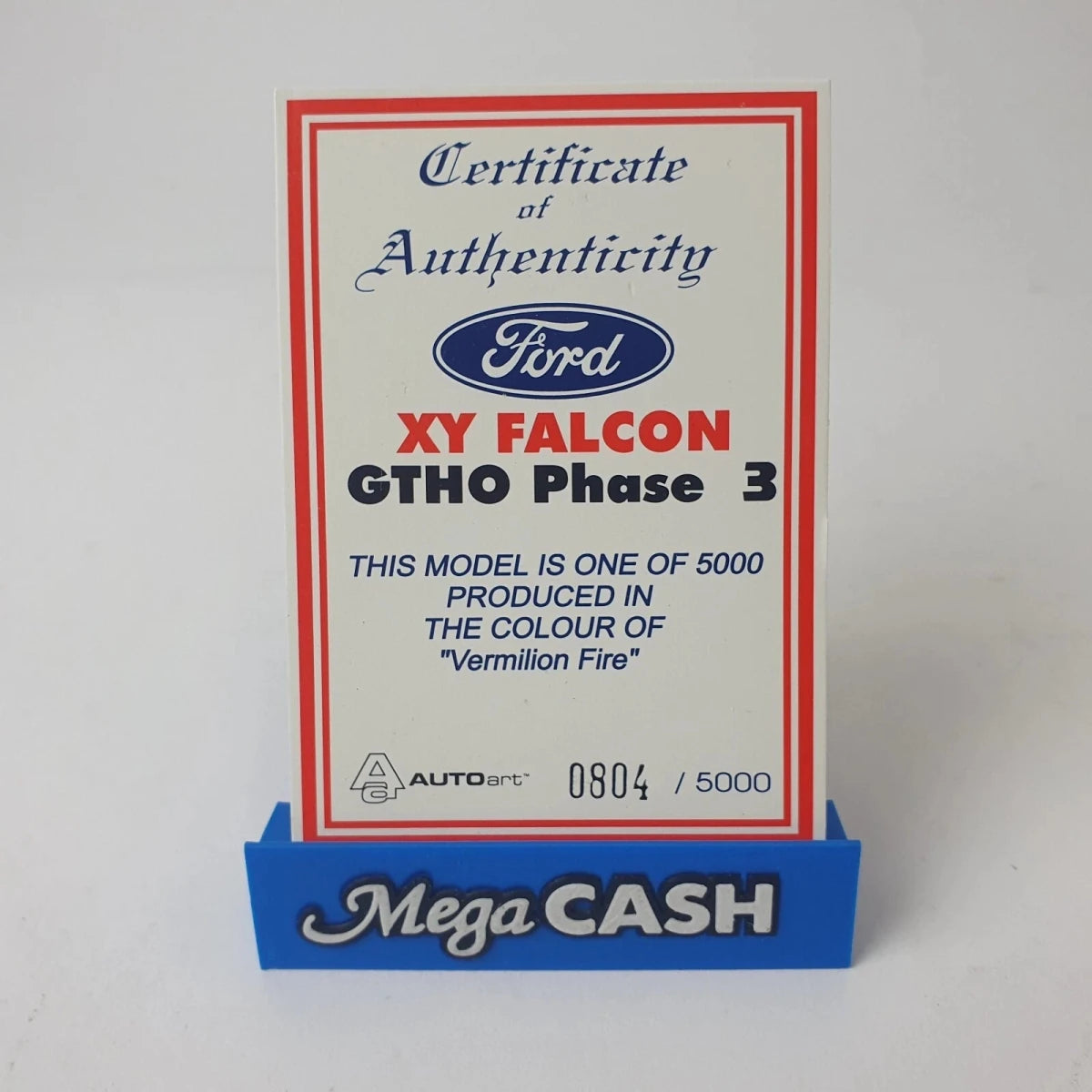 1:43 Biante - Ford Falcon XY GTHO Phase 3 - Vermilion Fire - Certification Card - Mega Cash Sydney