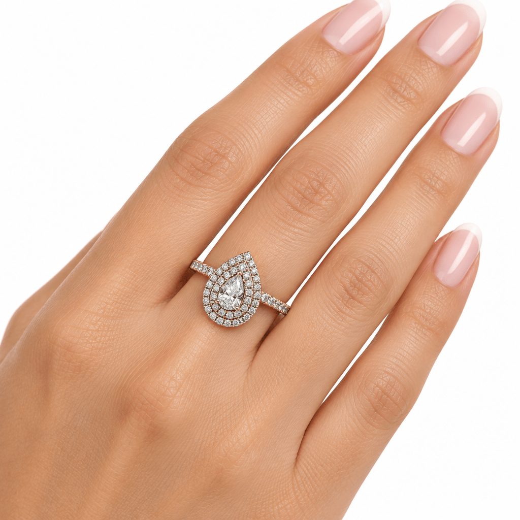 14ct White Gold Pear Diamond Double Halo Engagement Ring wtih Valuation - Mega Cash Sydney