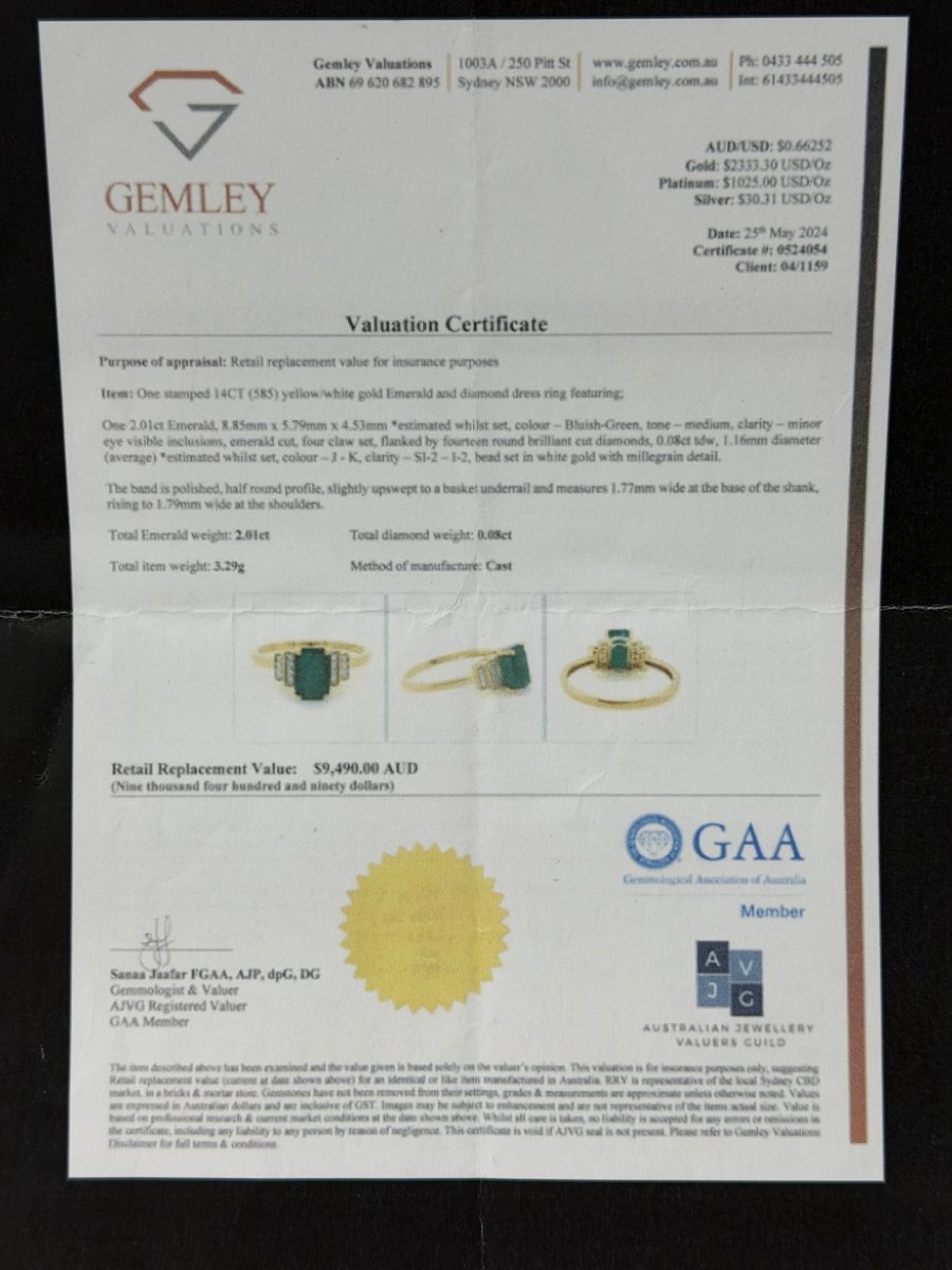 14ct Yellow Gold Art Deco Style Emerald Multistone Ring with Valuation - Mega Cash Sydney