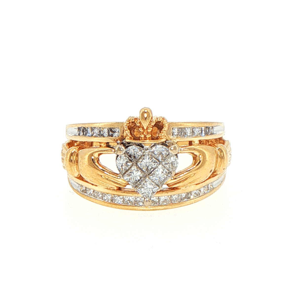 14ct Yellow Gold Diamond Cluster Claddagh Ring - Mega Cash Sydney