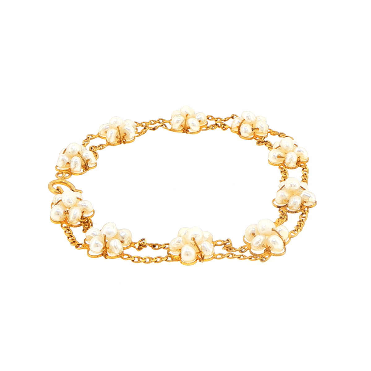14ct Yellow Gold Floral Pearl Cluster Chain Bracelet - Mega Cash Sydney