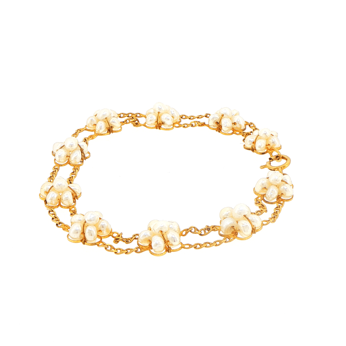 14ct Yellow Gold Floral Pearl Cluster Chain Bracelet - Mega Cash Sydney