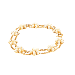 14ct Yellow Gold Floral Pearl Cluster Chain Bracelet - Mega Cash Sydney