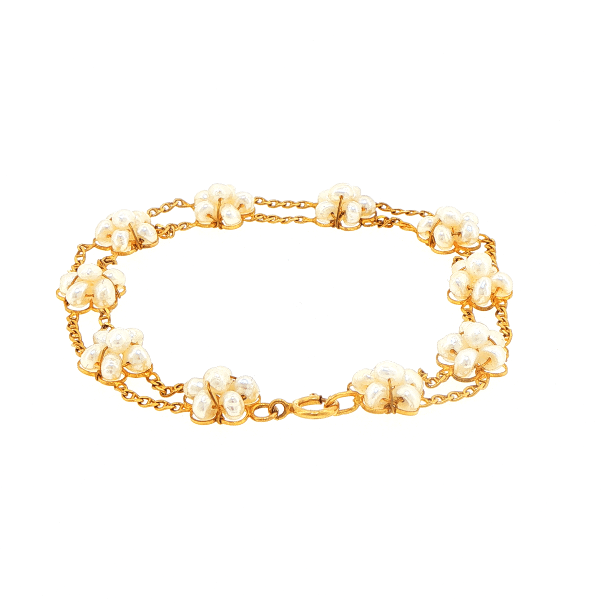 14ct Yellow Gold Floral Pearl Cluster Chain Bracelet - Mega Cash Sydney