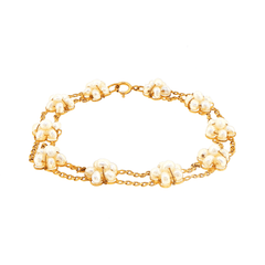 14ct Yellow Gold Floral Pearl Cluster Chain Bracelet - Mega Cash Sydney