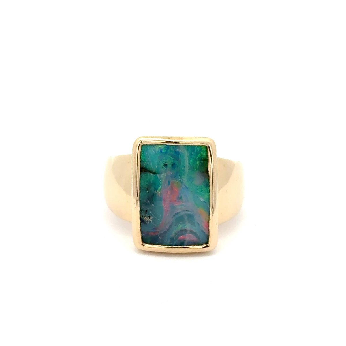 14ct Yellow Gold Rectangular Opal Bezel Signet Ring - Mega Cash Sydney