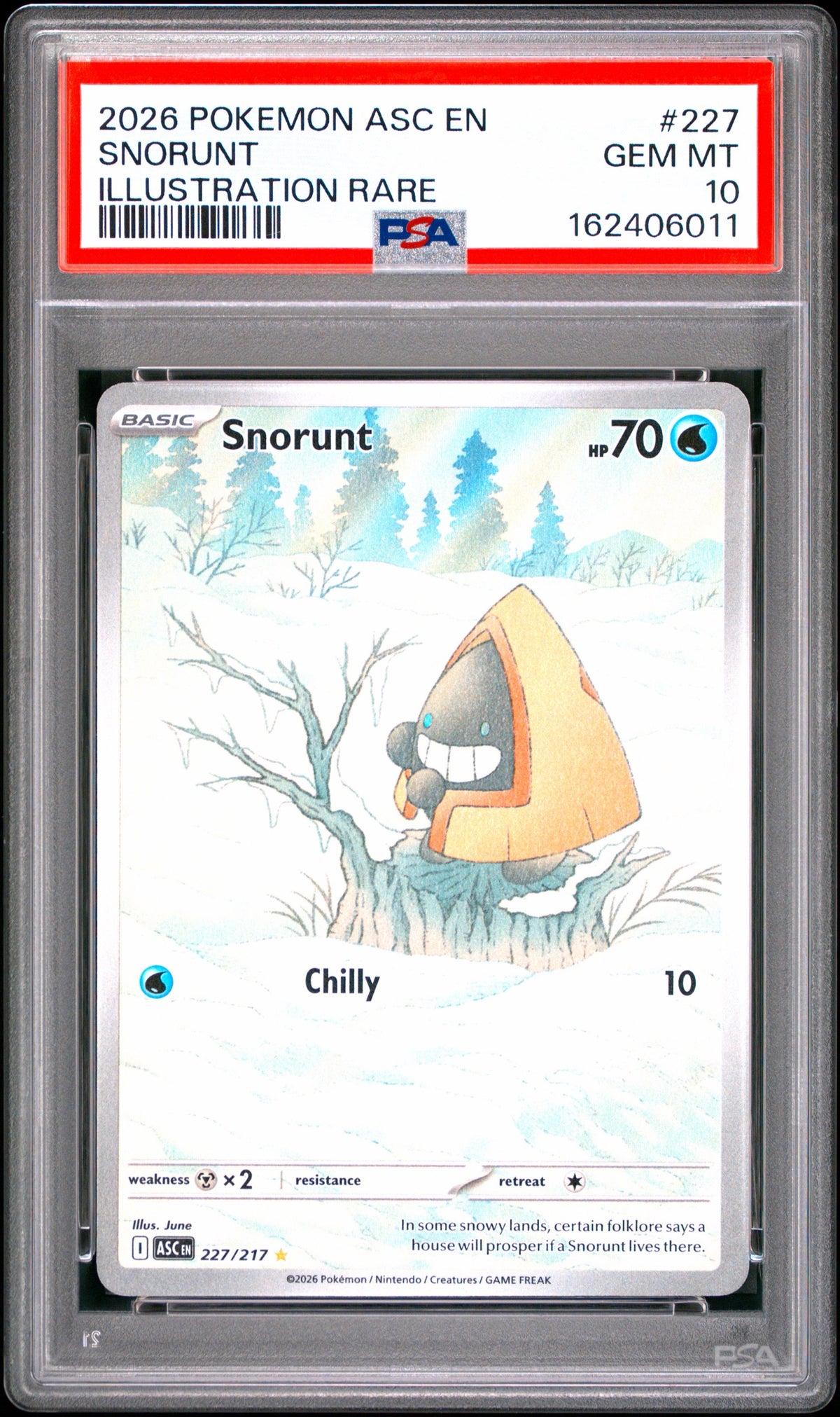 Pokémon - PSA 10 Snorunt 227/217