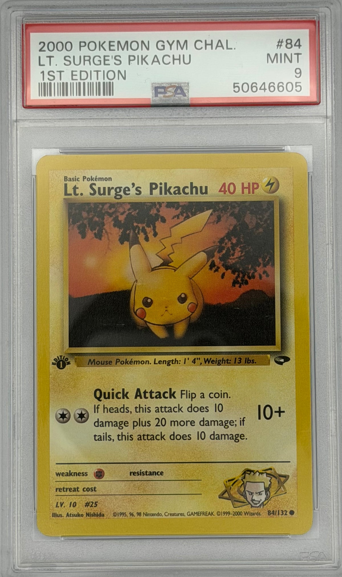 Pokemon PSA 9 Lt. Surge’s Pikachu 84/132 1st Edition Gym Challenge