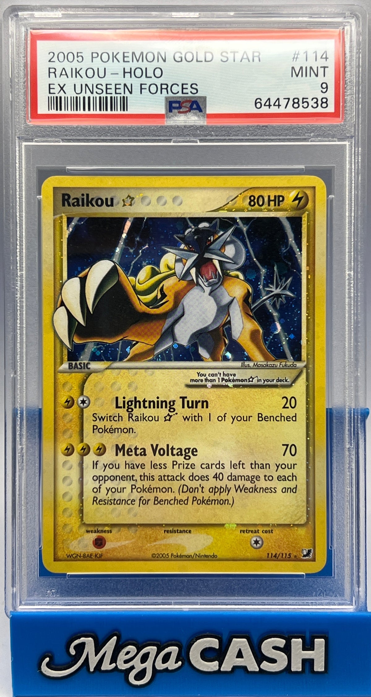 Pokémon - PSA 9 Raikou Holo GOLD STAR 114/115 PSA 9 -Unseen Forces