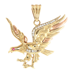 9ct Gold Two-Tone Flying Eagle Cubic Zirconia Pendant with Ruby Eye