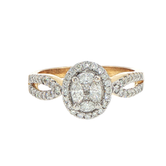 18ct Yellow Gold Diamond Cluster Halo Ring with Split Shank