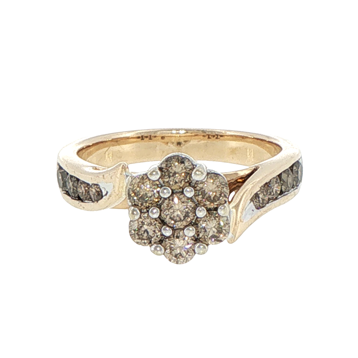 9ct Yellow Gold Fancy Brown Diamond Floral Bypass Ring
