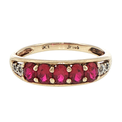 9ct Yellow Gold Five-Stone Red Ruby Ring