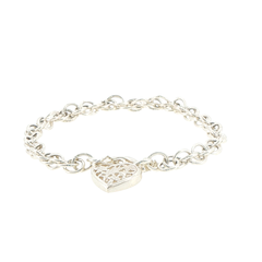 Silver Filigree Heart Charm Link Bracelet
