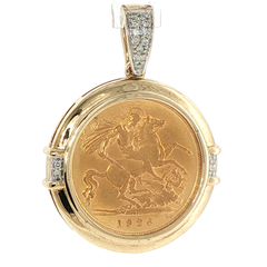 22ct/9ct Yellow Gold 1926 Coin Half Sovereign with Diamond Accents